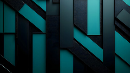 Fototapeta premium Abstract Geometric Background with Teal and Black Vertical Stripes and Textured Panels
