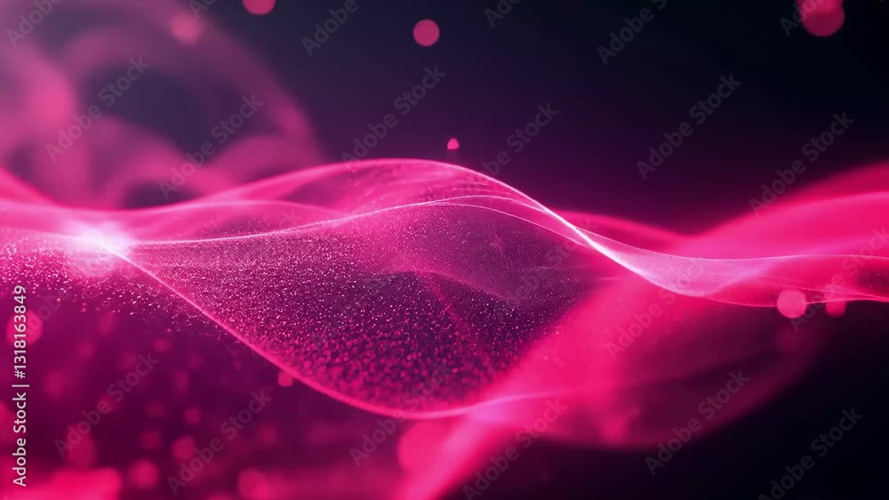 Poster Exploration of defocused abstract particles with a vibrant pink hue in a dark environment, defocused abstract particles background (ing)