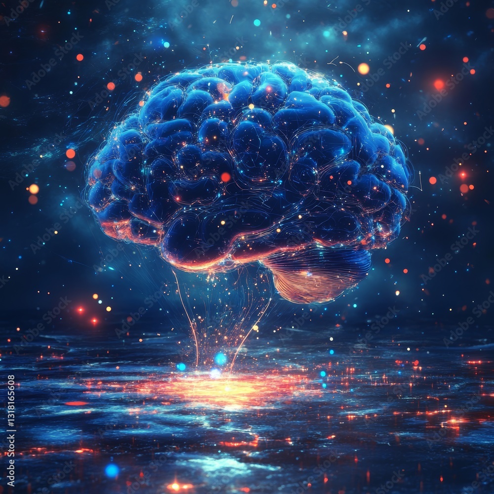Poster this abstract image showcases a brain surrounded by colorful neural connections, symbolizing thought