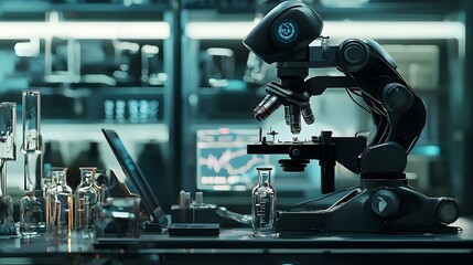 Fototapeta premium Futuristic Laboratory with Robotic Microscope