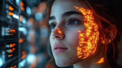 Cryptocurrency trader surrounded by holographic blockchain transactions, network nodes pulsing with activity