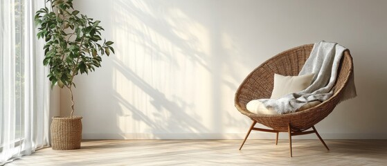 Cozy Wicker Chair in Sunlit Room Interior Design