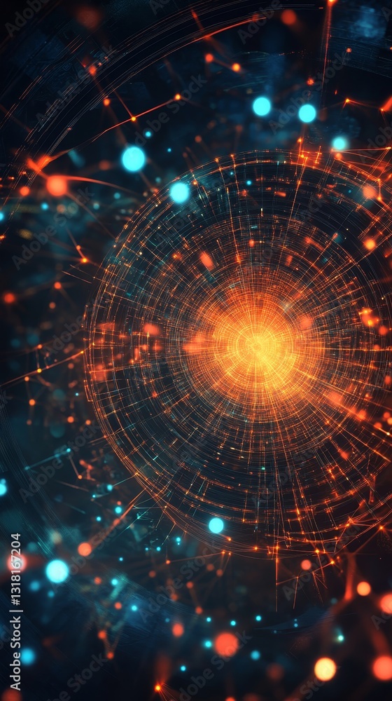 Poster this captivating abstract image showcases vibrant energy flow with glowing particles and rays of lig