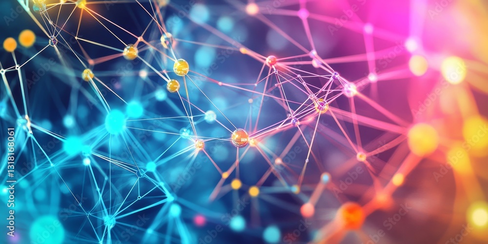 Poster abstract network connection with colorful glowing elements