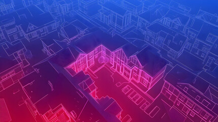 Obraz premium Architectural Design, Urban Housing Complex, Innovative Courtyard Design with Vibrant Color Palette.