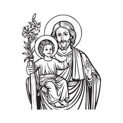 Saint Joseph day with child Jesus illustration coloring page