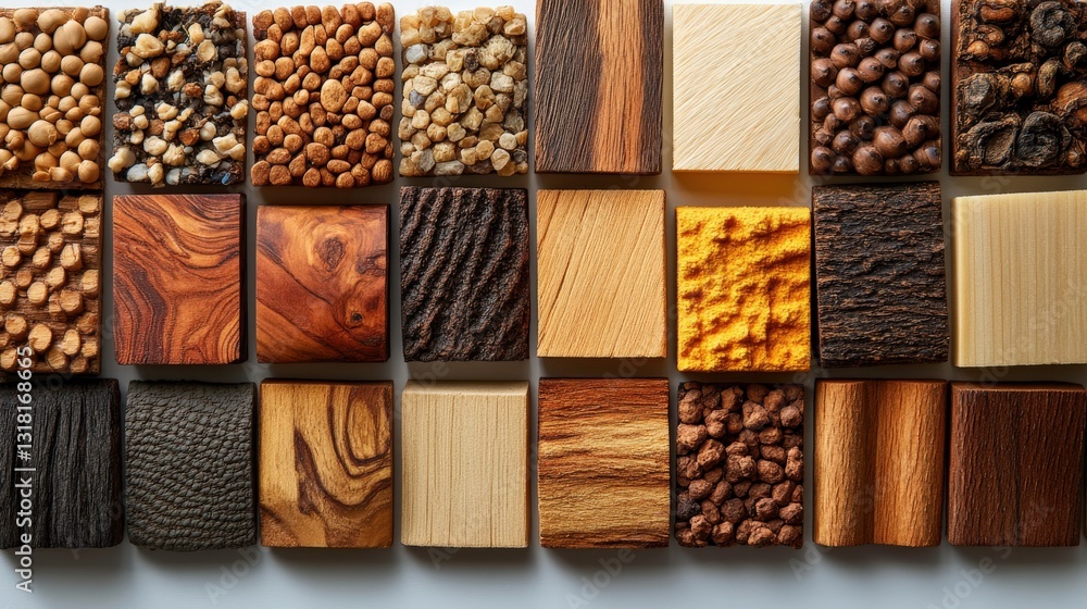 Poster various types of wood samples showcasing textures and colors arranged in a grid display