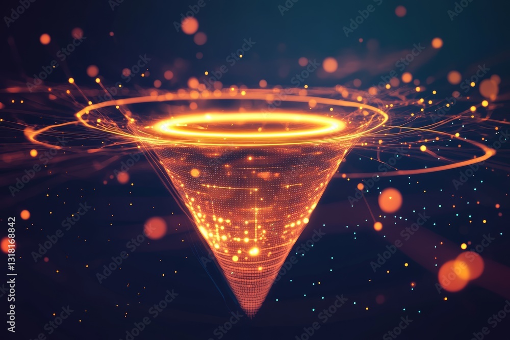 Poster exploring futuristic holographic vortex in a dynamic cybernetic digital realm