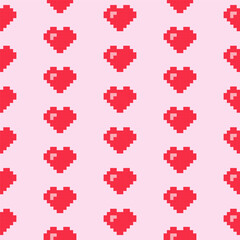 Seamless pattern with red pixel hearts