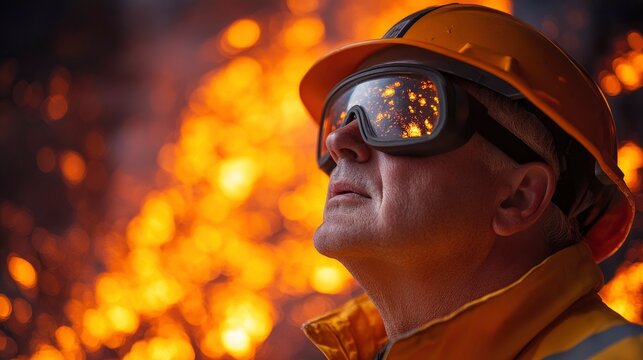Volcanic activity researcher monitoring holographic magma chamber conditions underground