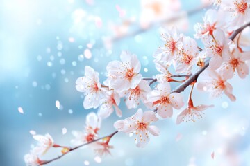 Obraz premium Beautiful cherry tree branch with blooming flowers during spring season