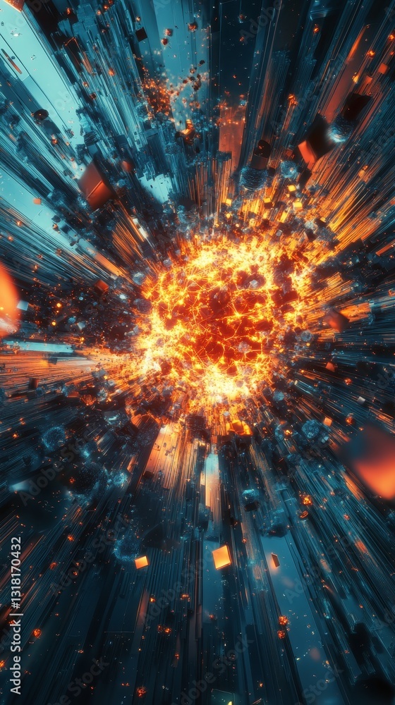 Poster this abstract image depicts a powerful explosion of light and energy, showcasing dynamic motion and 