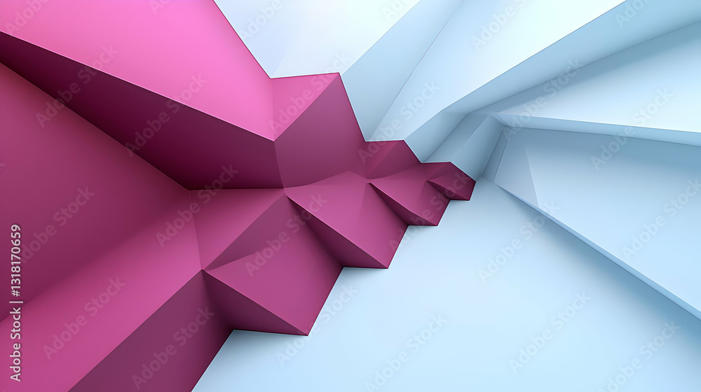 Poster 3d render of pink and blue abstract geometric structure with triangle polygonal facets modern design