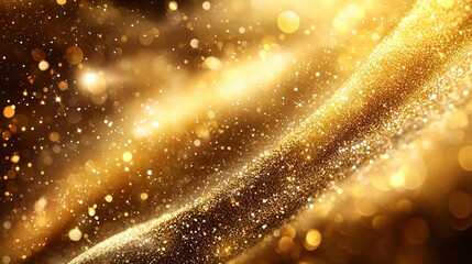 Dazzling, golden light shines and sparkles with swirling, glittering particles