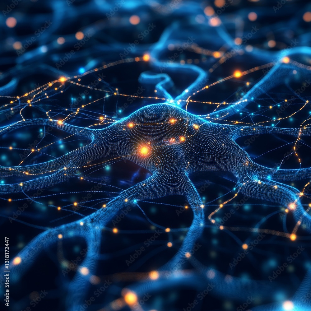 Aufkleber explore the intricacies of a neural network illustrated with glowing connections and nodes, highligh