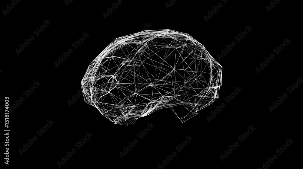 Poster this abstract wireframe design of a human brain symbolizes the connections within intelligence and c