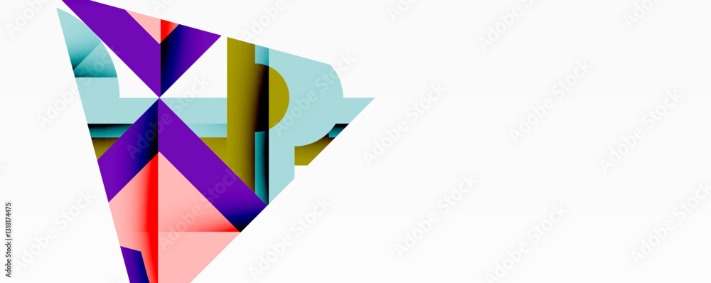 Poster Abstract geometric composition with interlocking circular and angular shapes, featuring smooth gradients and sharp contrasts on a white background