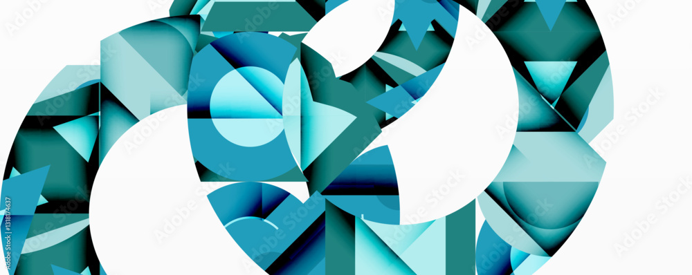 Aufkleber circles, semi circles, squares and round triangles. geometric mosaic style pattern abstract backgrou