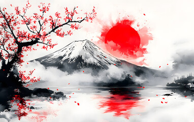 Japanese style background, A famous place in Japan with Chureito Pagoda and Mount Fuji during the spring