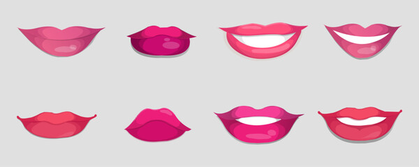 Set of lips Anime Style. Female mouth and lips isolated. Vector Illustration.