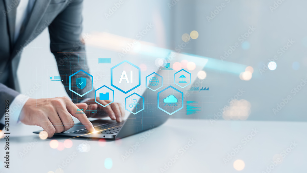Fototapete ai technology, humans use ai in their work to help maximize efficiency, machine learning, create new