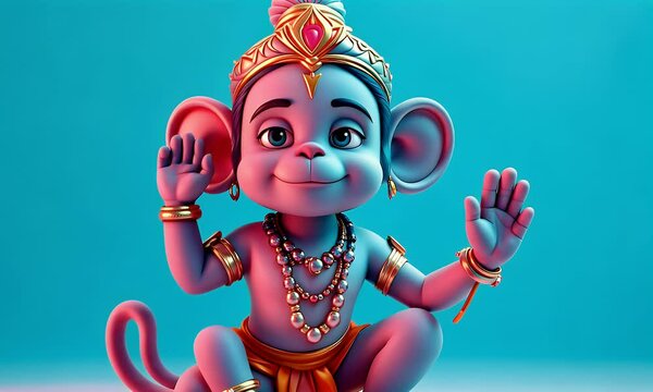 Adorable Baby Monkey 3D Animation on Blue Background