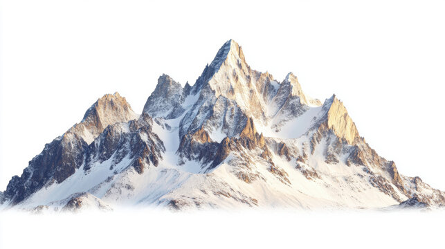 Snow-covered mountain range against a white background