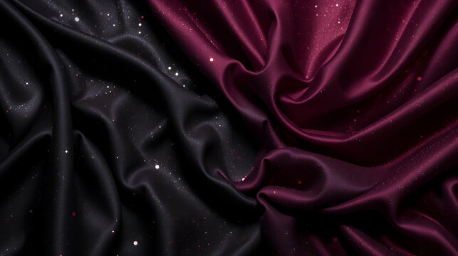 Black dark gray purple burgundy red background. Silk satin fabric. Luxury elegant beauty premium rich. Shiny glitter shimmer silky. Drapery fold crease. Christmas birthday Valentine romance,silk, sati