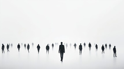 Naklejka premium Colorful silhouette pf person standing in monochrome crowd of different people,surreal unique and different concept,loneliness in society,shadow,freedom,Love,be yourself,Stand out from the crowd.