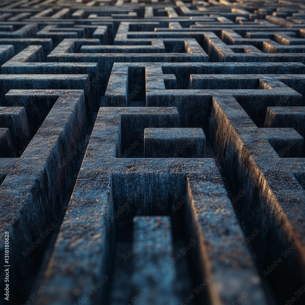 Poster a detailed close-up of a concrete maze design showcasing intricate patterns and textures. this abstr