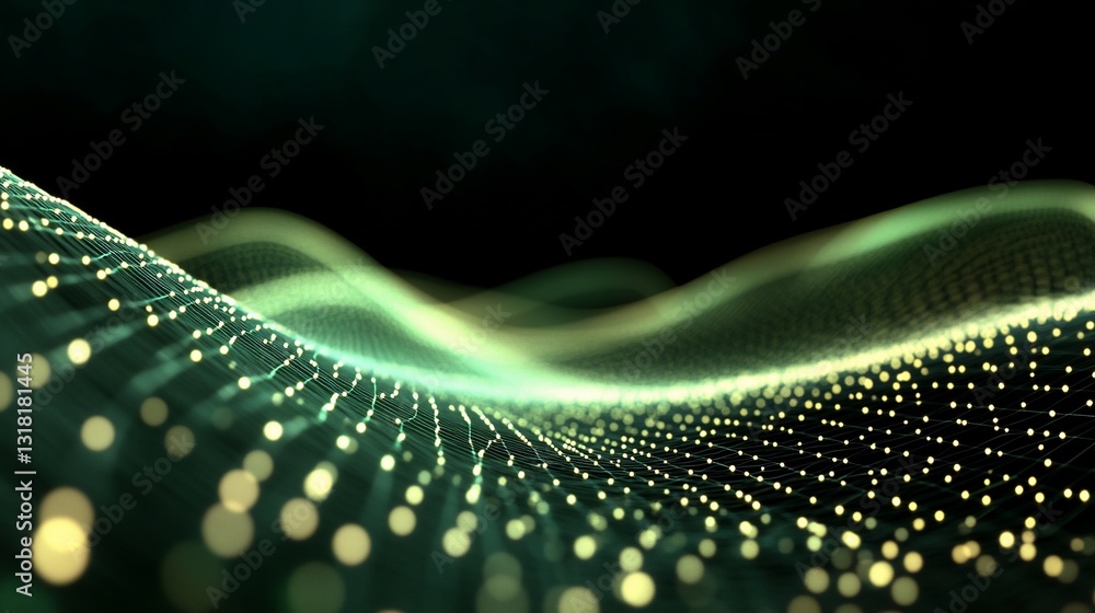 Aufkleber abstract digital wave with glowing dots on a dark background for tech