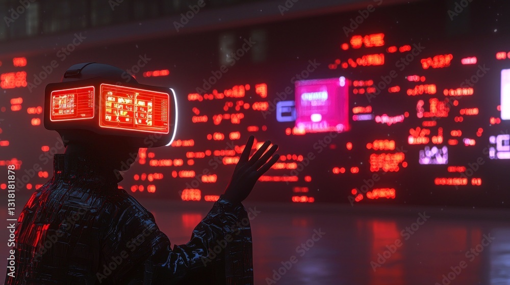Aufkleber futuristic vr user interacting with immersive digital display