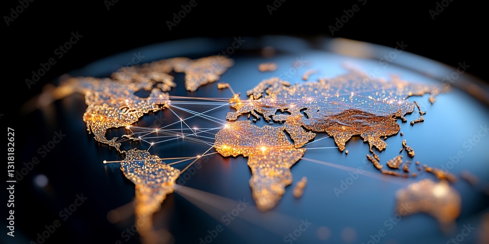 Poster global map showing world connections and communication, networking background