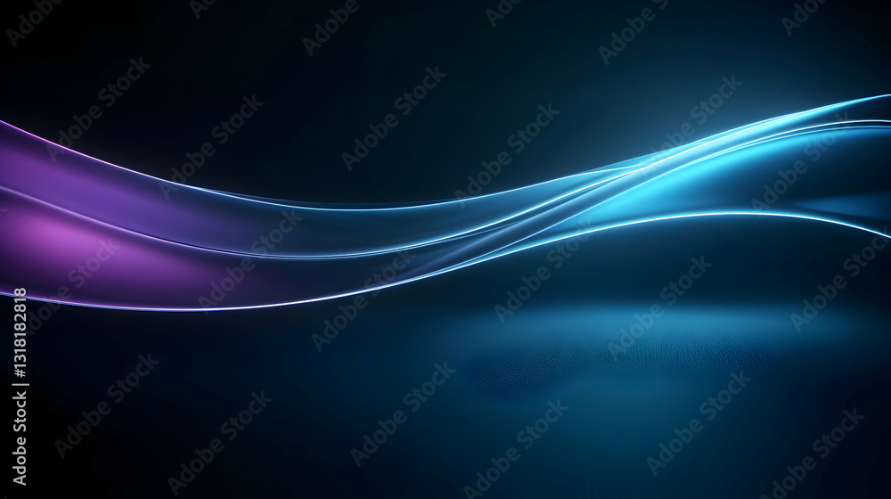Poster vivid purple and blue light waves flowing smoothly against a dark background with subtle texture and