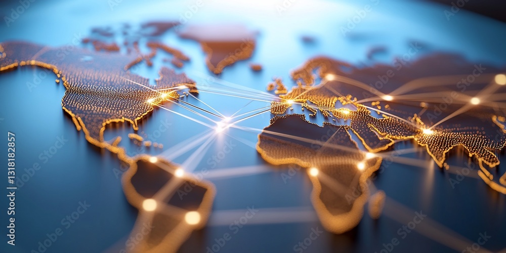 Poster world map with connecting lines showcasing global networks and communication
