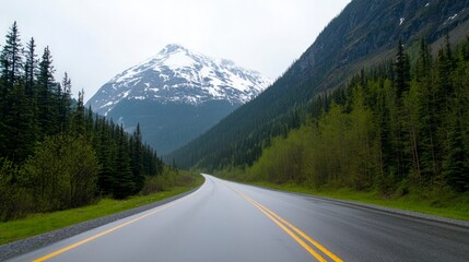 Fototapeta premium Scenic Mountain Road Winding Asphalt Forest Peaks Travel