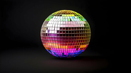Obraz premium 3D Rendered Colorful Pixelated Disco Ball with Rainbow Hues on a Dark Background Reflecting Light