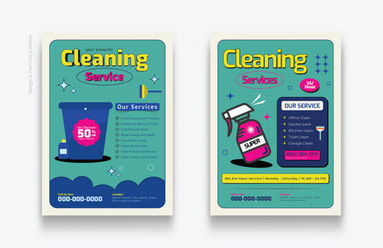 Cleaning service flyer design. Trendy minimalist flat design. Vertical editable a4 format flyer or poster