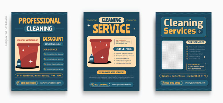Cleaning service flyer design. Trendy minimalist flat design. Vertical editable a4 format flyer or poster