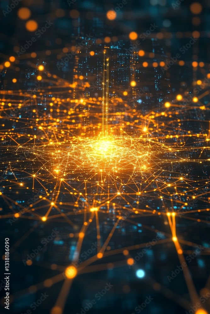 Poster this stunning digital network visualization showcases bright connections and nodes, illustrating the