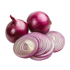 Freshly sliced red onions on a clean transparent background showcasing vibrant color and texture for culinary use, red sliced onions isolated transparent background