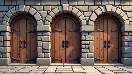 Fototapeta premium castle dungeon, closed doors game asset vector set
