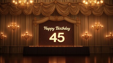 Elegant 3D Backdrop for Happy Birthday Celebration in Luxurious Ballroom Setting