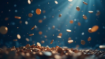 japanese money rain of gold coins falling from night sky