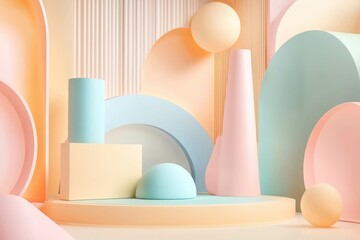 Fototapeta premium Creative agency branding with soft pastel 3D shapes, ideal for bright and modern designs.