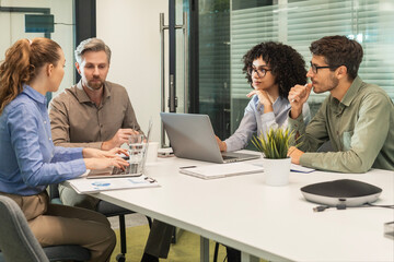 Business people brainstorming startup small business strategy together. Diversity people team...