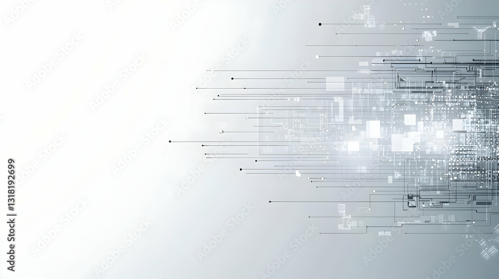Poster abstract futuristic technology background with glowing white and gray lines squares and particles on
