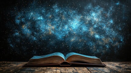Open book, starry night backdrop