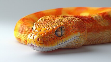 Fototapeta premium Orange Snake Close-up on White Background