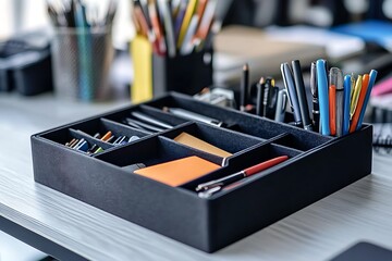 Organized Workspace with Stylish Pen Organizer